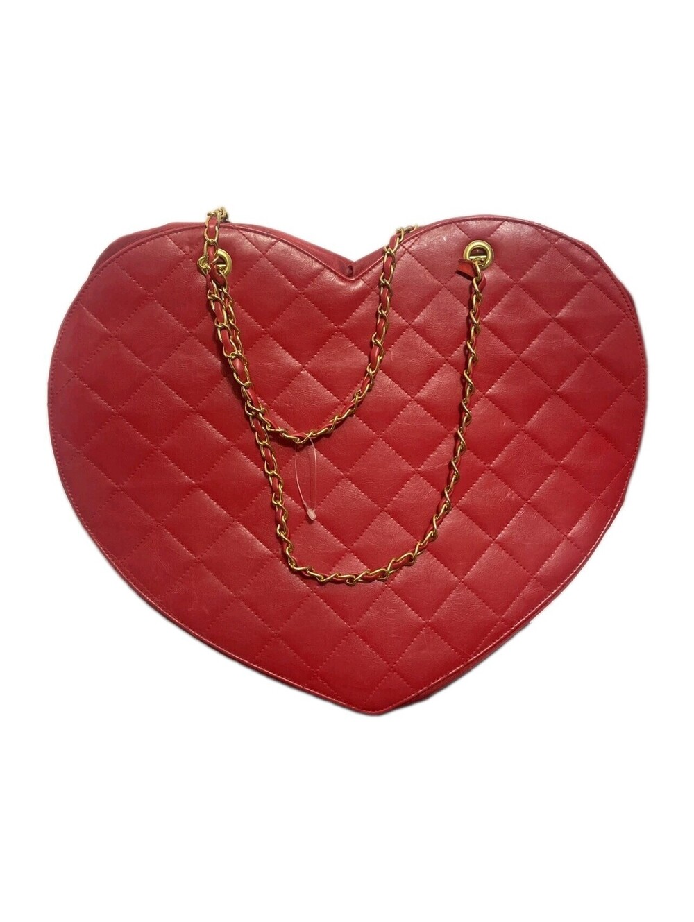 FREDERICK OF HOLLYWOOD RED HEART QUILT DESIGN PURSE GOLD TONE CHAIN VALENTINE